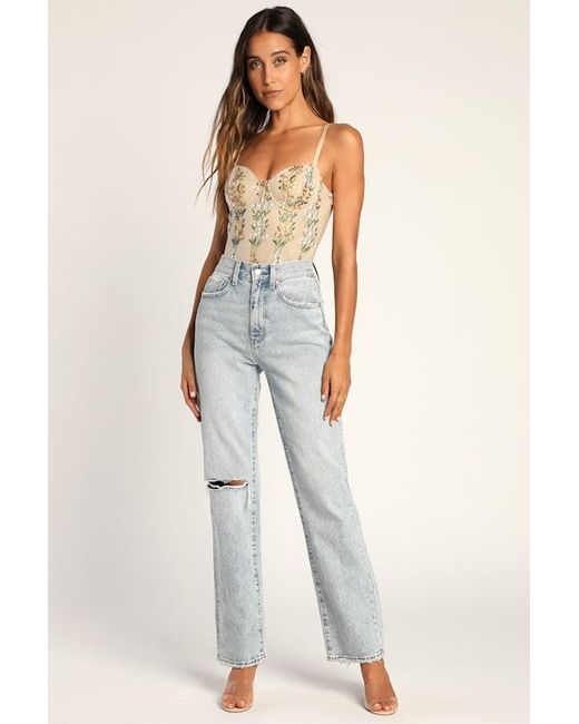 Lulus Natural Essence Of Elegance Embroidered Bustier Bodysuit
