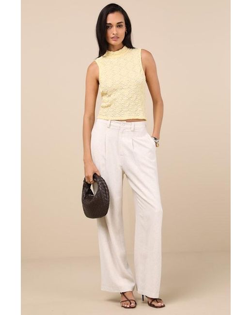 Lulus Natural Flawless Instinct Textured Lace Mock Neck Top