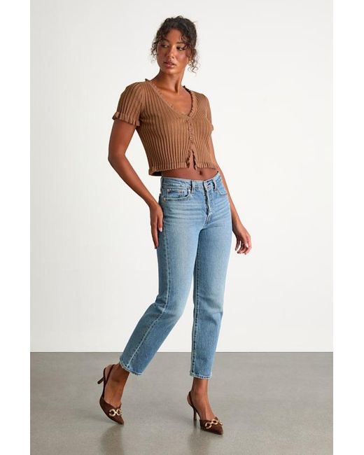 Levi's Blue Wedgie Straight Light Wash Cropped High-Rise Jeans