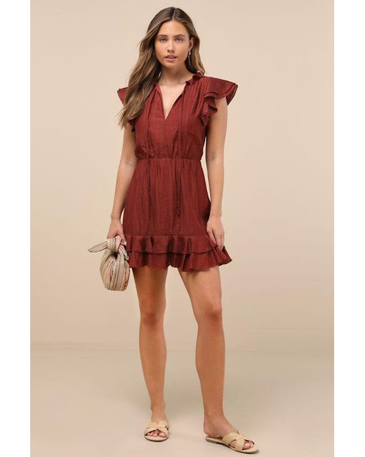 Lulus Tanaya Flutter Sleeve Tiered Mini Dress