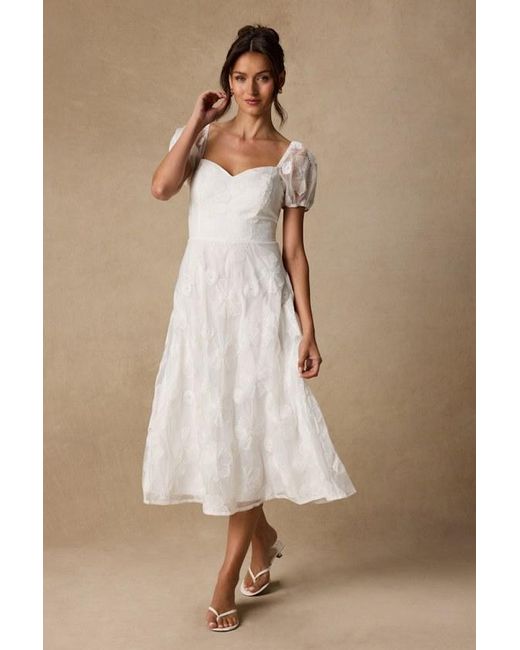 Lulus Natural Sweetest Behavior Embroidered Puff Sleeve Midi Dress
