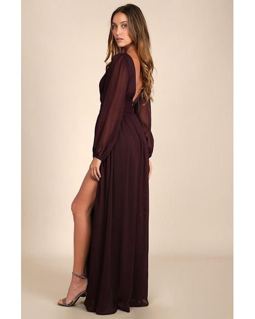 Lulus Purple Enchant My Love Dark V-Neck Long Sleeve Maxi Dress