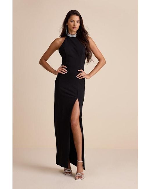 Lulus Blue Immaculate Class Rhinestone Halter Maxi Dress