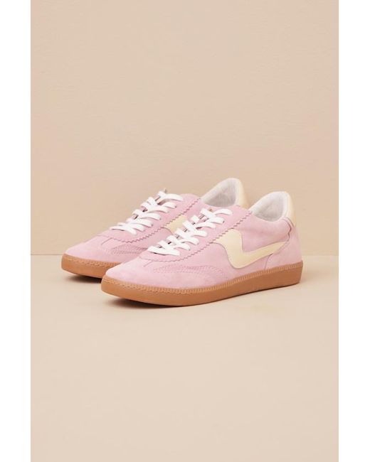Dolce Vita Pink Notice Guava Suede Leather Color Block Lace-Up Sneakers