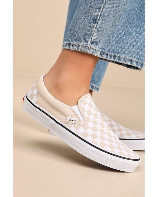 Vans Blue Classic Creme Brulee And Checkerboard Slip-On Sneakers