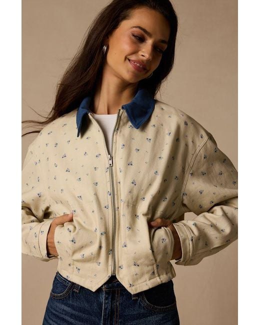 Lulus Natural Pomelina Cream Floral Twill Collared Jacket