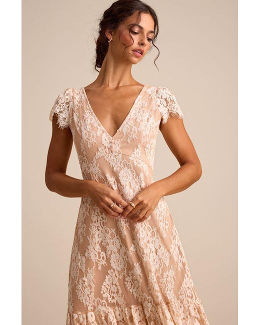 Lulus Rohanna And Blush Lace Short Sleeve Tiered Midi Dress in Natural | Lyst UK Lulus Rohanna And Blush Lace Short Sleeve Tiered Midi Dress in Natural | Lyst UK