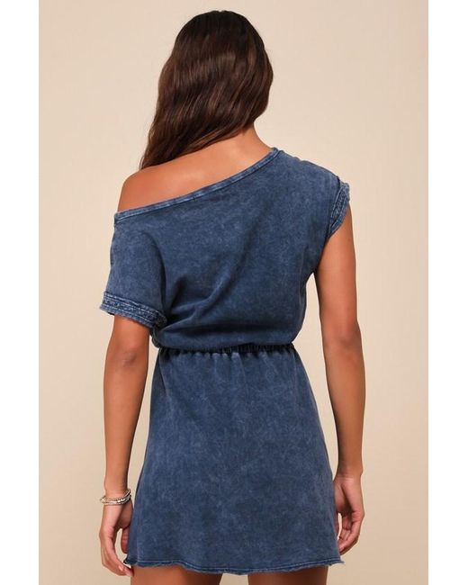 Lulus Blue Definite Beauty Washed Short Sleeve Mini Dress