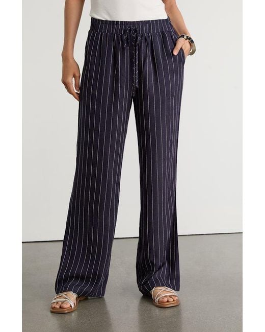 Lulus Blue Aravah Pinstriped Linen Wide-Leg Pants