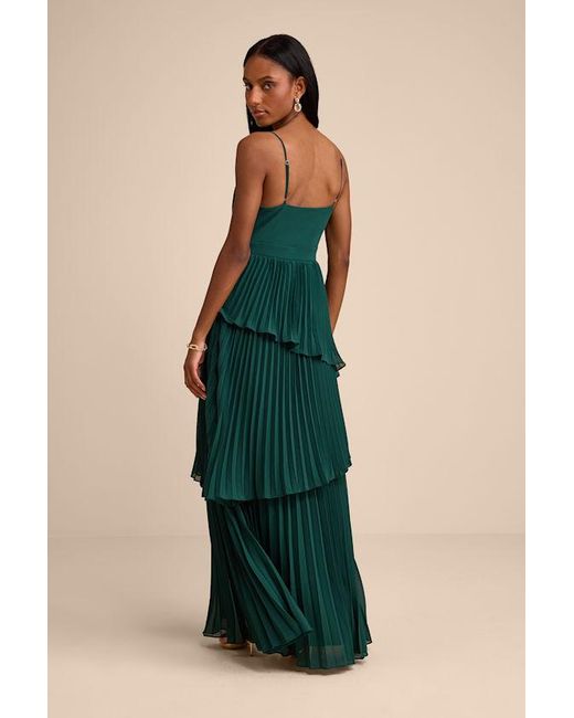 Lulus Green Jehona Pleated Tiered Maxi Dress