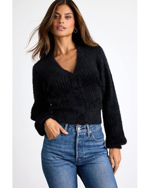Lulus Black Colby Eyelash Knit Button-Front Cardigan Sweater