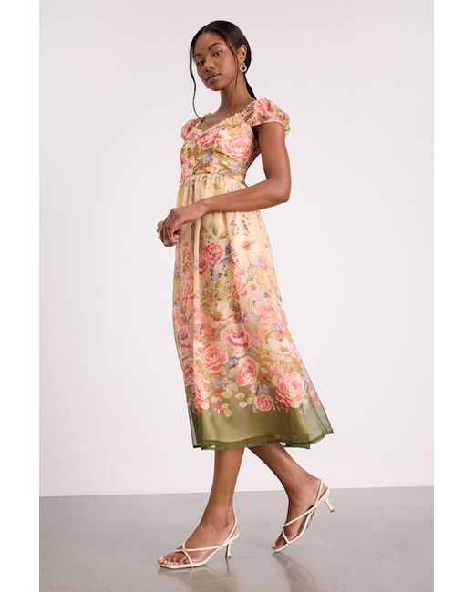 Lulus Pink Celosia Multi Floral Cap Sleeve Midi Dress