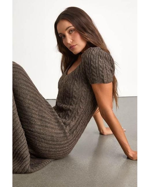 Lulus Brown Antonela Heathered Puff Sleeve Sweater Midi Dress