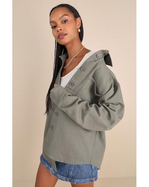 Lulus Green Cute Utility Twill Shacket