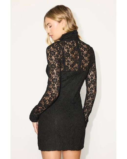 Lulus Black Marcy Lace Mock Neck Mini Dress