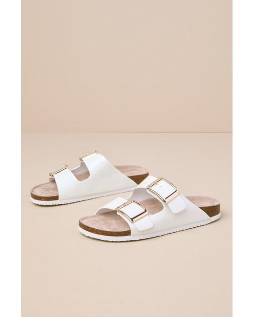 Madden Girl Natural Bodiee Patent Buckle Slide Sandals