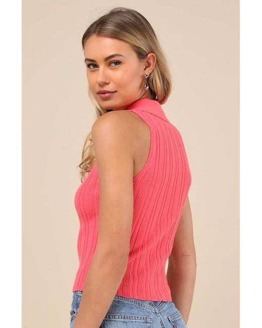 Lulus Pink Jena Ribbed Knit Button-Front Tank Top
