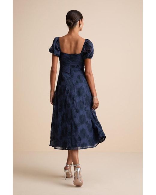 Lulus Blue Sweetest Behavior Embroidered Puff Sleeve Midi Dress