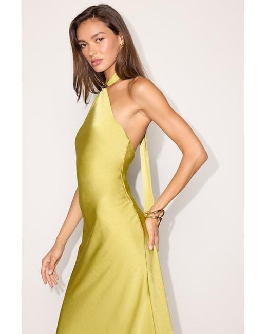 Lulus Yellow Lorissa Chartreuse Satin Halter Midi Dress