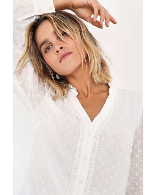 Lulus White Delightful Charm Swiss Dot Button-Up Long Sleeve Top