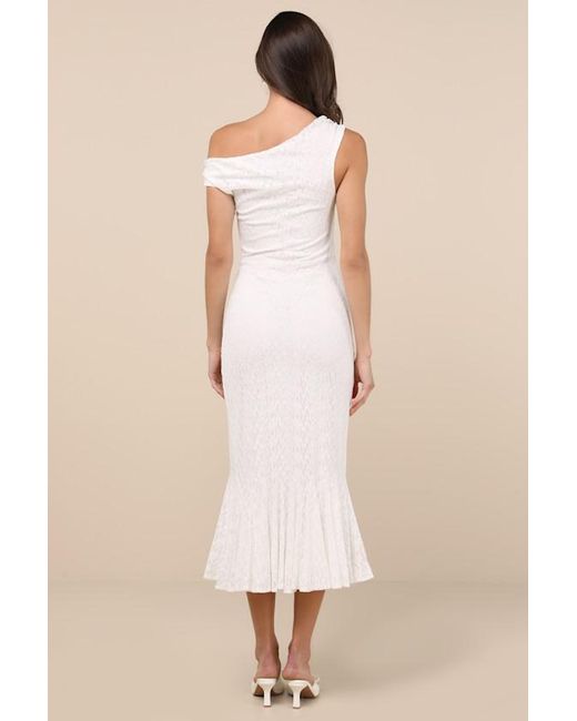 Lulus Natural Nadie Lace Asymmetrical Midi Dress