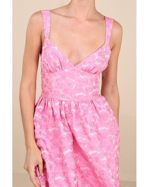 Lulus Pink Rudra Floral Jacquard A-Line Backless Midi Dress