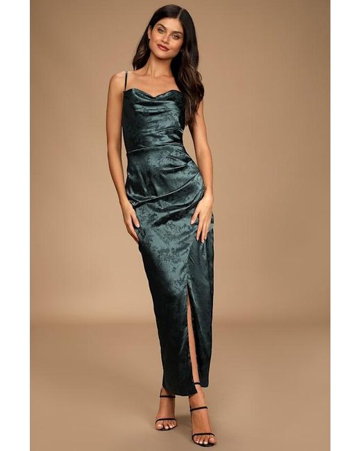 Lulus Blue Under The Moonlight Satin Jacquard Maxi Dress