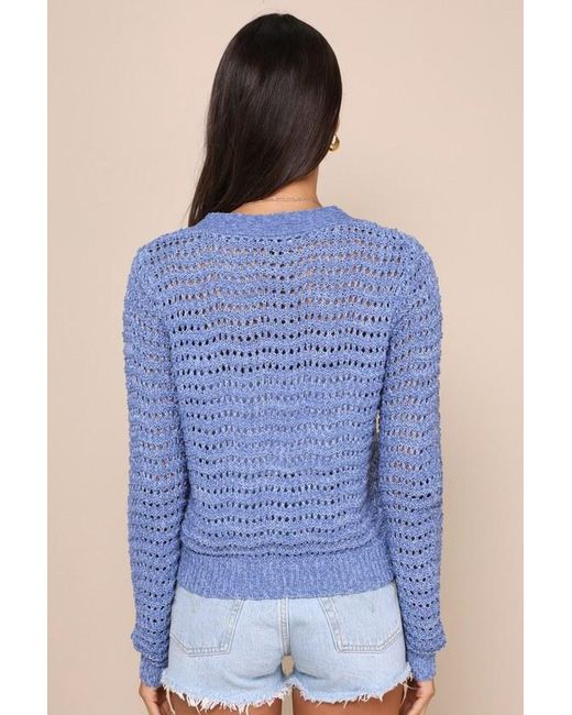 Lulus Blue Breezy Attitude Loose Knit Button-Up Cardigan Sweater