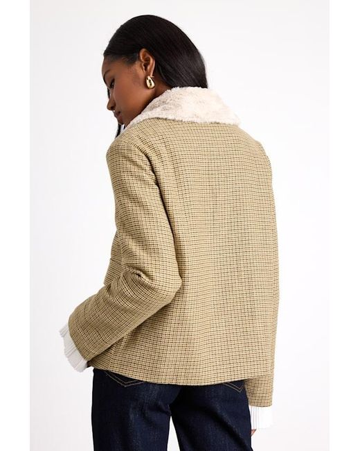 Lulus Natural Bertie Plaid Tweed Faux Fur Collar Jacket
