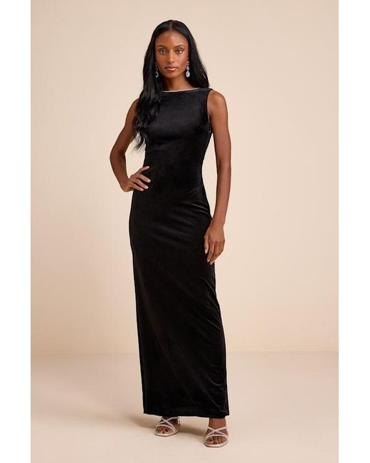Lulus Barisan Velvet Rhinestone Bow Backless Maxi Dress in Black | Lyst