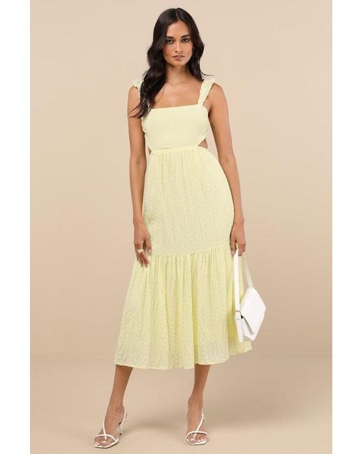 Lush Yellow Dreamiest Darling Smocked Tie-Back Tiered Midi Dress