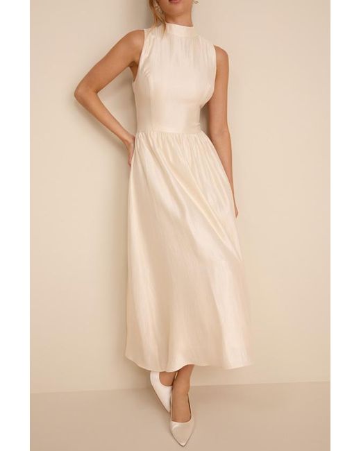Lulus Natural Rivia Mock Neck Cutout Midi Dress
