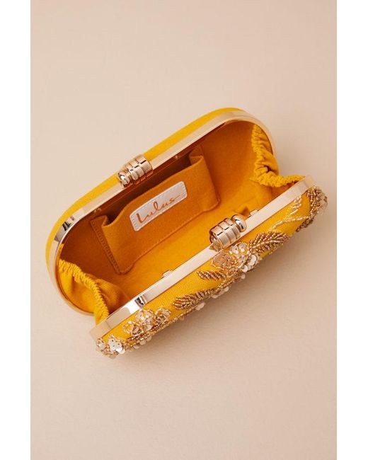 Lulus Orange Silvina Beaded Sequin Floral Box Clutch