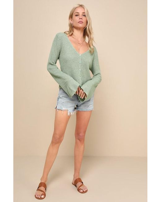 Lulus Green Springtime Sweetie Loose Knit Cardigan Sweater