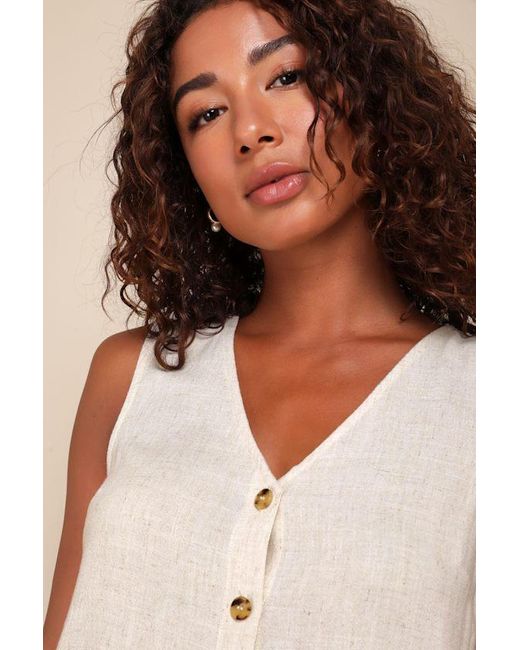 Lulus White Casually Sophisticated Linen Sleeveless Button-Front Top