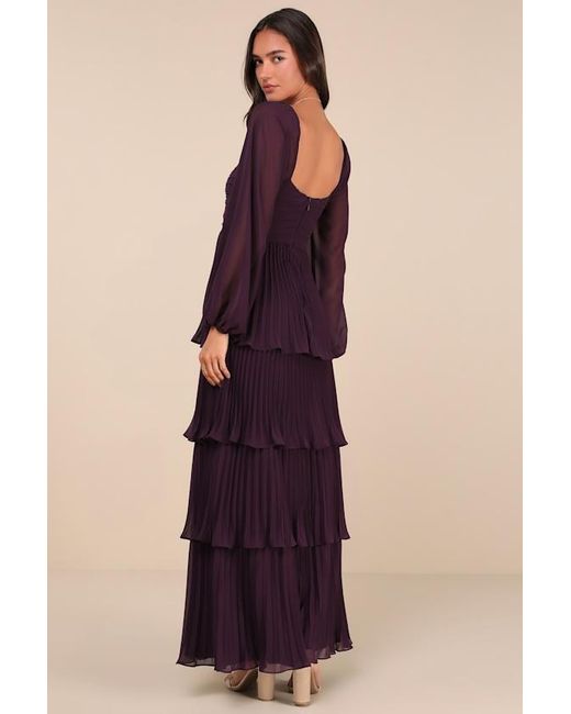 Lulus Purple Impactful Elegance Tiered Balloon Sleeve Maxi Dress