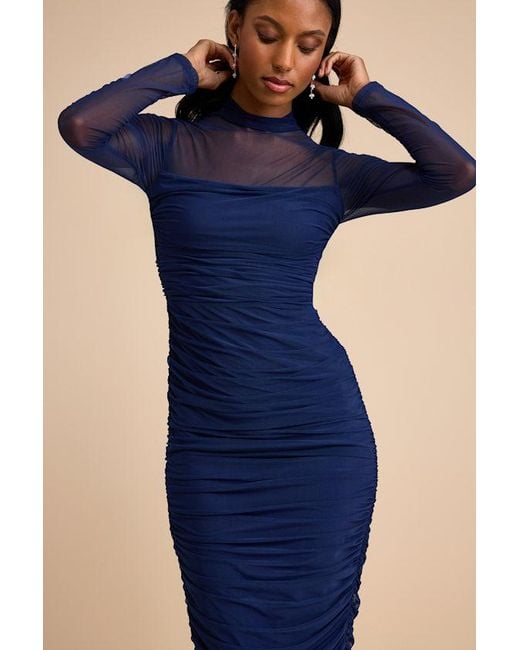mesh ruched mock neck midi dress Burgundy Mock Neck Ruched Mesh Midi Dress PinkBlush