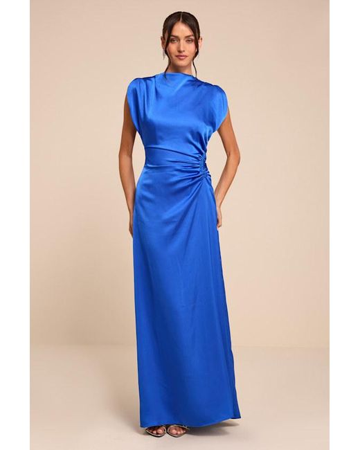 Lulus Blue Marybeth Satin Open-Back Maxi Dress