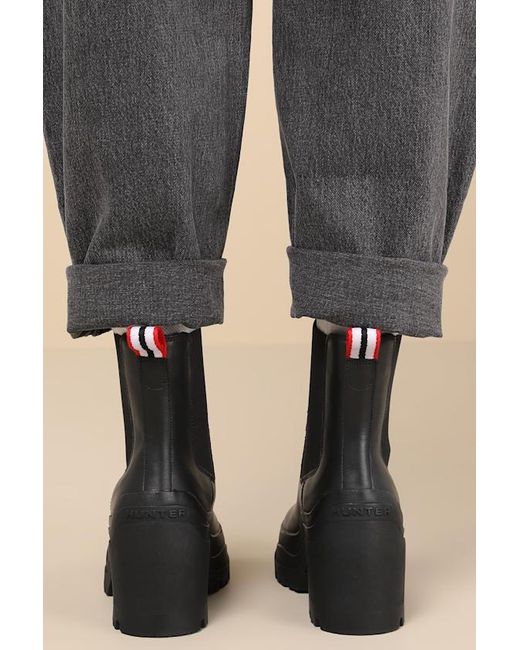 Hunter Black Miana Platform Waterproof Leather Ankle Boots