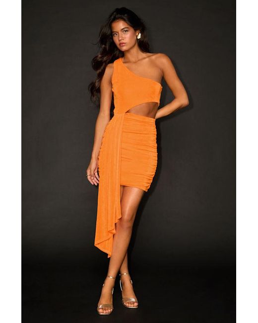 Lulus Orange Neila One-Shoulder Cutout Sash Mini Dress