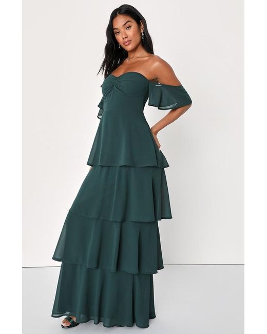 Lulus Green Charming Passion Emerald Off-The-Shoulder Maxi Dress