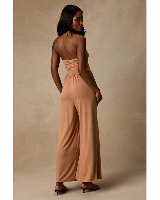 Lush Brown Flirty Posture Jersey Knit Strapless Jumpsuit