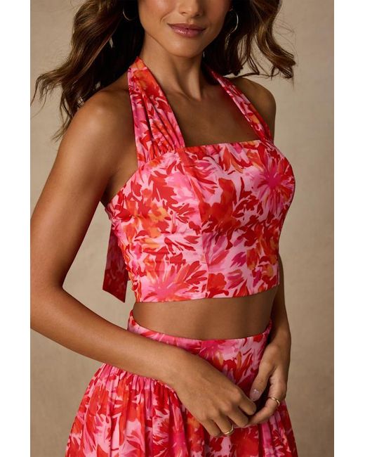 Lulus Red Nashira Multi Floral Halter Top