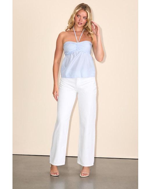 Lulus Blue Evalisa Striped Peplum Halter Top