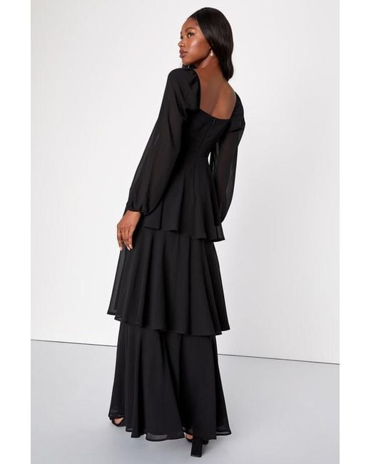 Lulus Black Tier To Enchant Long Sleeve Tiered Maxi Dress