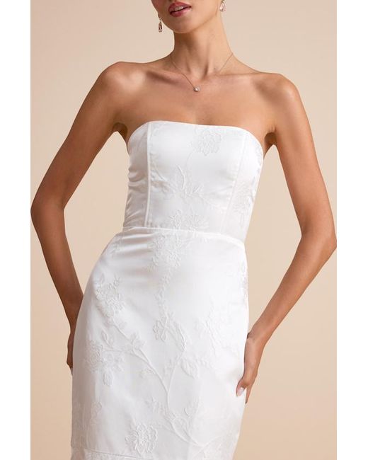 Lulus Natural Cagney Floral Jacquard Strapless Trumpet Maxi Dress