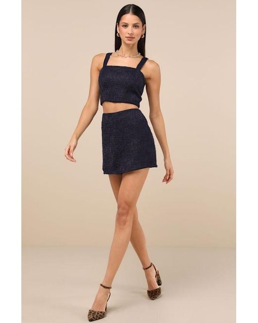 Lulus Blue Elevated Attitude Tweed Sleeveless Two-Piece Skort Romper