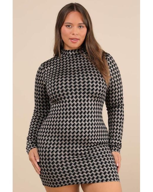 Lulus Black Cool Girl Status Print Mock Neck Long Sleeve Mini Dress