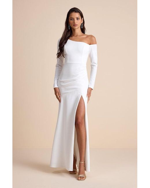 Lulus Natural Elegant Sensation Asymmetrical Pleated Maxi Dress