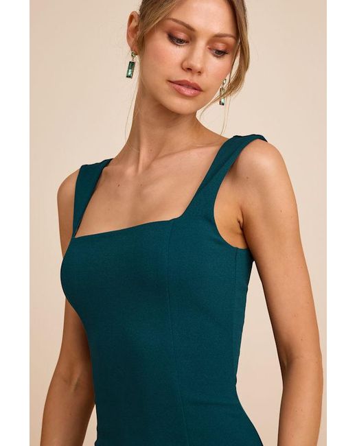 Lulus Blue Inspiring Allure Hunter Square Neck Column Maxi Dress